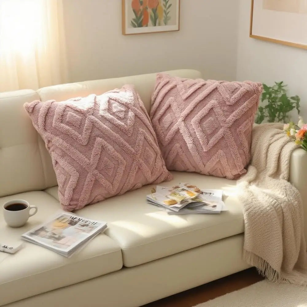 Elegant Geometric Plush Pillow Cover Set