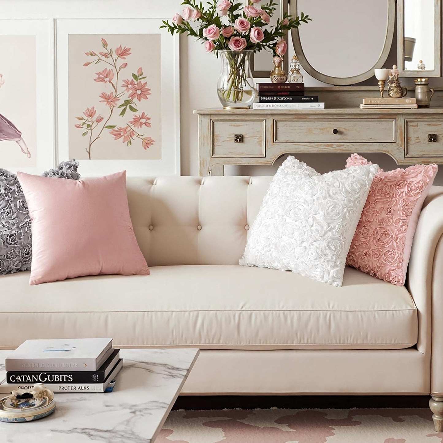 Romantic Rose Embroidered Pillow Cover