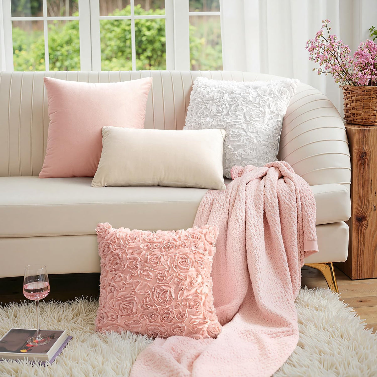 Romantic Rose Embroidered Pillow Cover