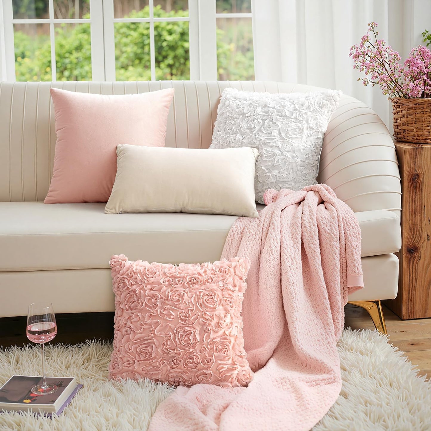 Romantic Rose Embroidered Pillow Cover