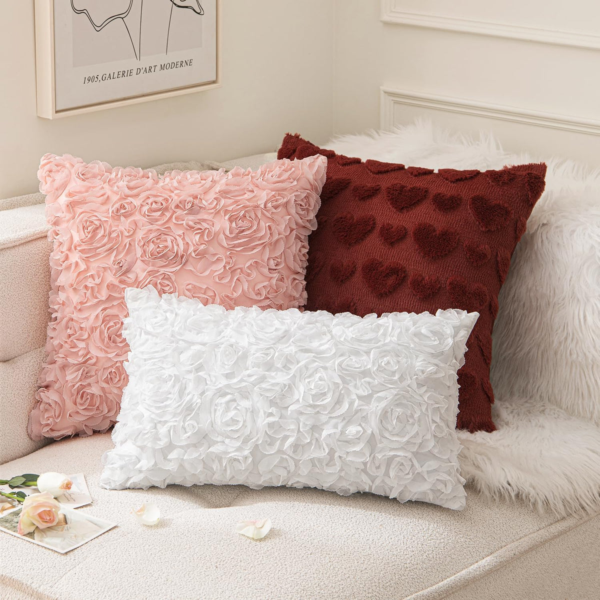 Romantic Rose Embroidered Pillow Cover