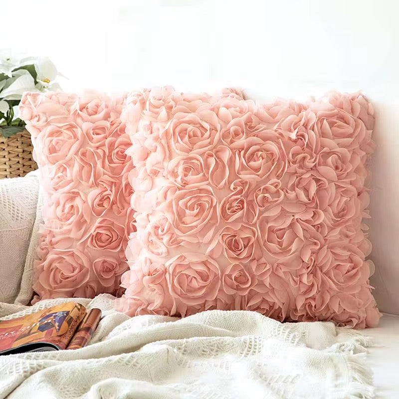 3D Rose Satin Throw Pillow Cover – Romantic Valentine's Day Decor