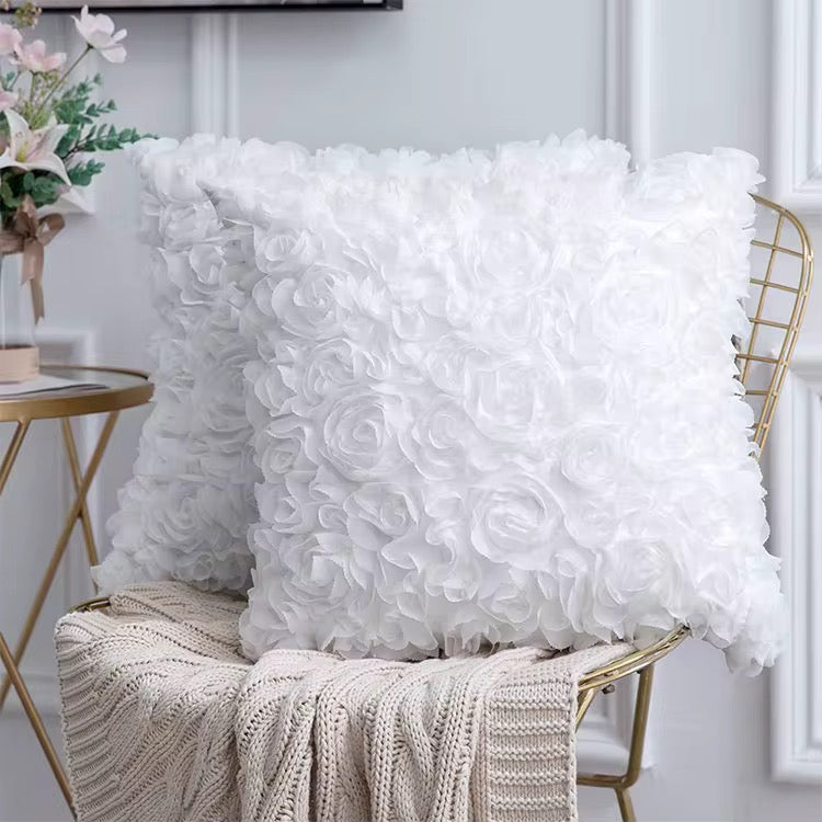 3D Rose Satin Throw Pillow Cover – Romantic Valentine's Day Decor (white)