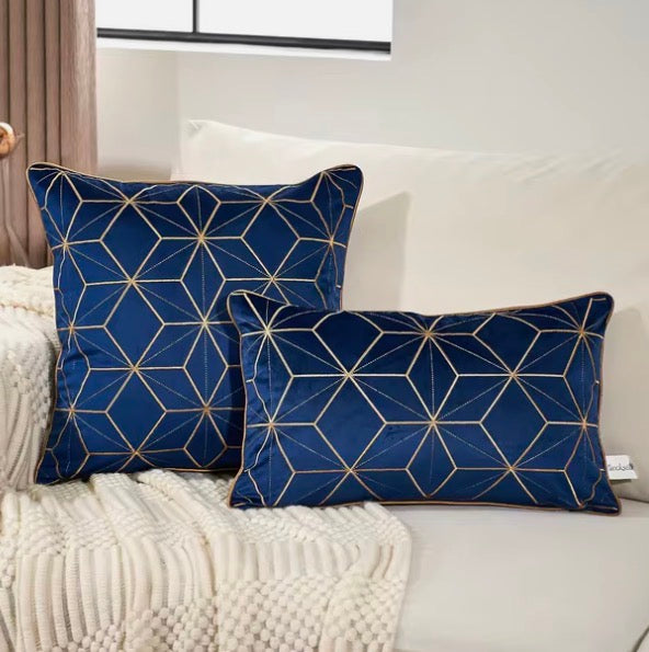 Yellow Ice Throw Pillow Cover 18 x 18 Inch, Blue Gold, Velvet, Hidden Zipper