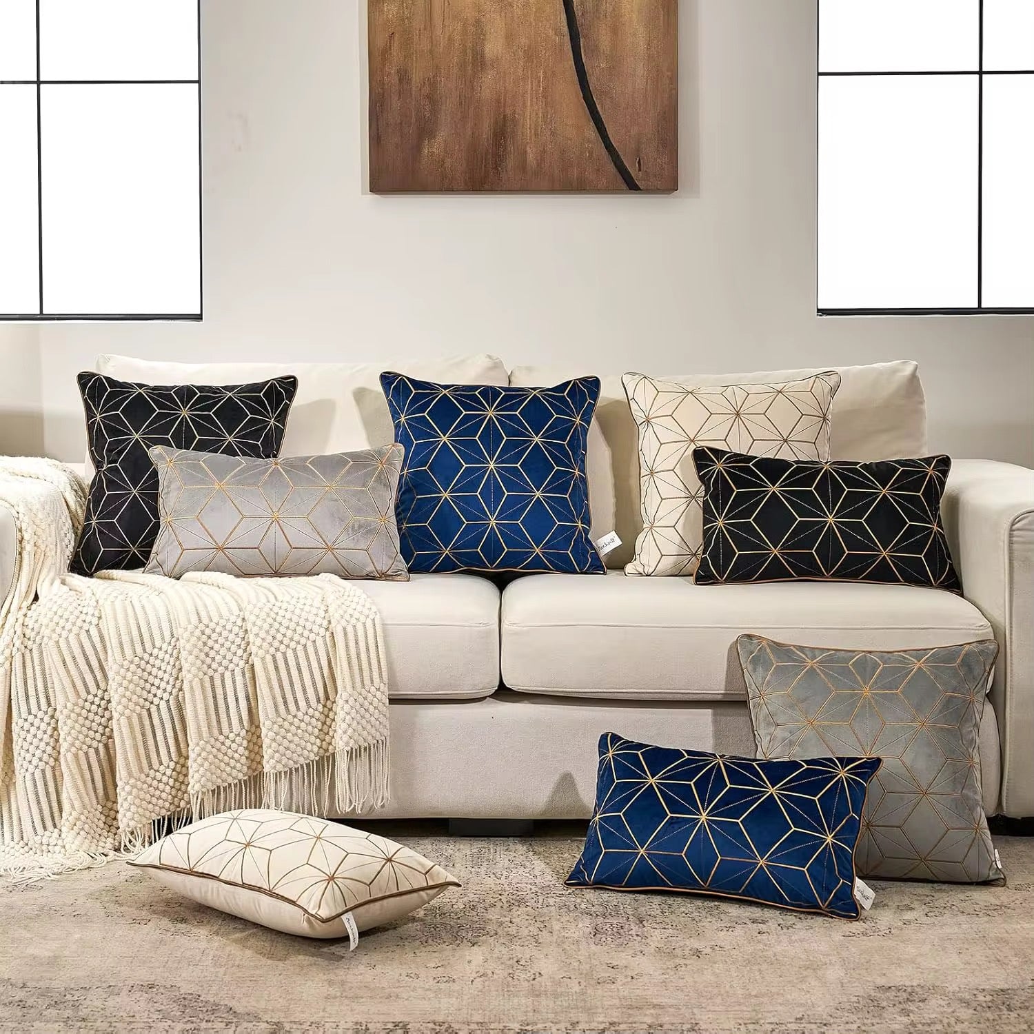 Yellow ice Throw Pillow Cover 18 x 18  Inch, Blue Gold, Velvet, Hidden Zipper