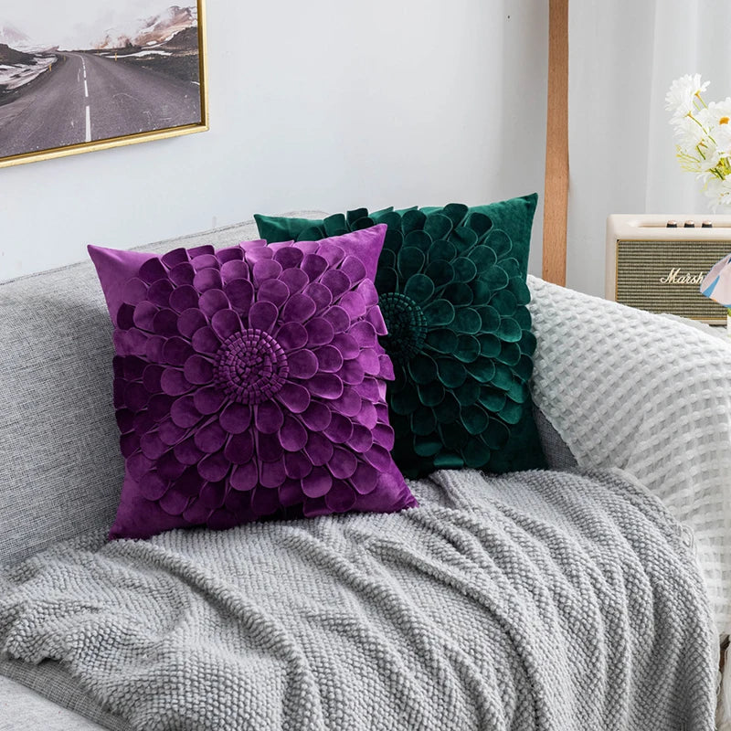 Daisy 3D Flower Pillow Covers Handmade Velvet Petals Home Decor (45x45cm)