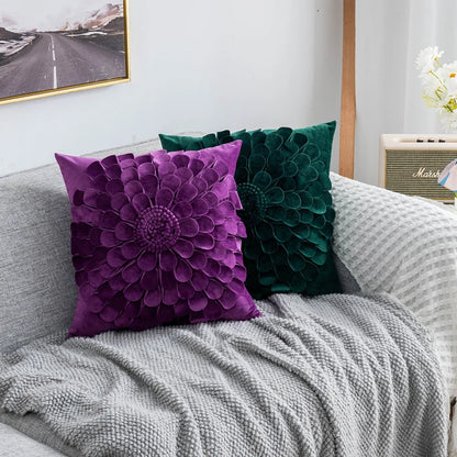 Daisy 3D Flower Pillow Covers Handmade Velvet Petals Home Decor (45x45cm)