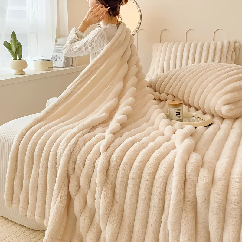 Luxurious Wide Striped Flannel Blanket