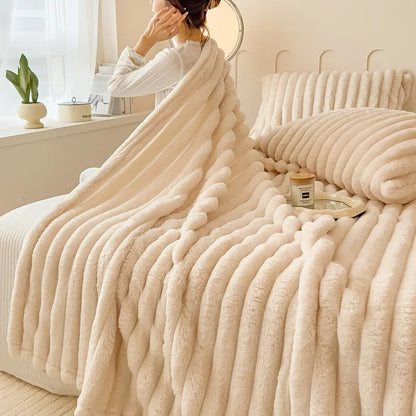 Luxurious Wide Striped Flannel Blanket