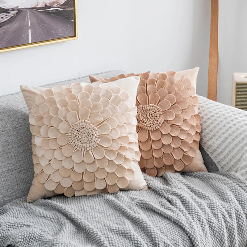 Daisy 3D Flower Pillow Covers Handmade Velvet Petals Home Decor (45x45cm)