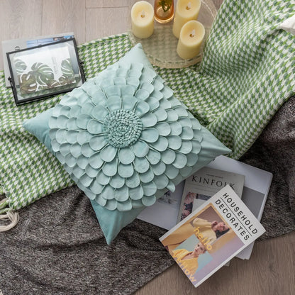 Daisy 3D Flower Pillow Covers Handmade Velvet Petals Home Decor (45x45cm)