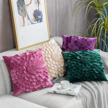 Daisy 3D Flower Pillow Covers Handmade Velvet Petals Home Decor (45x45cm)