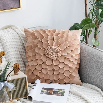 Daisy 3D Flower Pillow Covers Handmade Velvet Petals Home Decor (45x45cm)