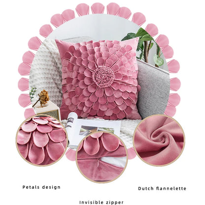Daisy 3D Flower Pillow Covers Handmade Velvet Petals Home Decor (45x45cm)