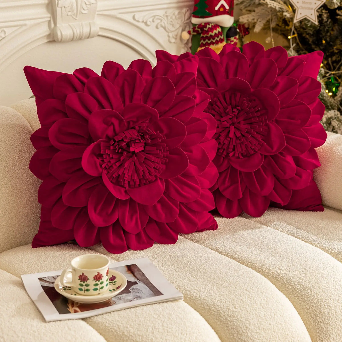 Luxe Velvet Flower Petal Cushion Cover