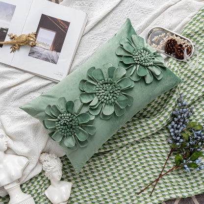 Daisy 3D Flower Pillow Covers Handmade Velvet Petals Home Decor (45x45cm)