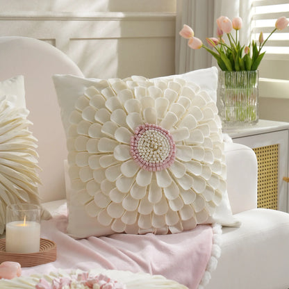 Daisy 3D Flower Pillow Covers Handmade Velvet Petals Home Decor (45x45cm)