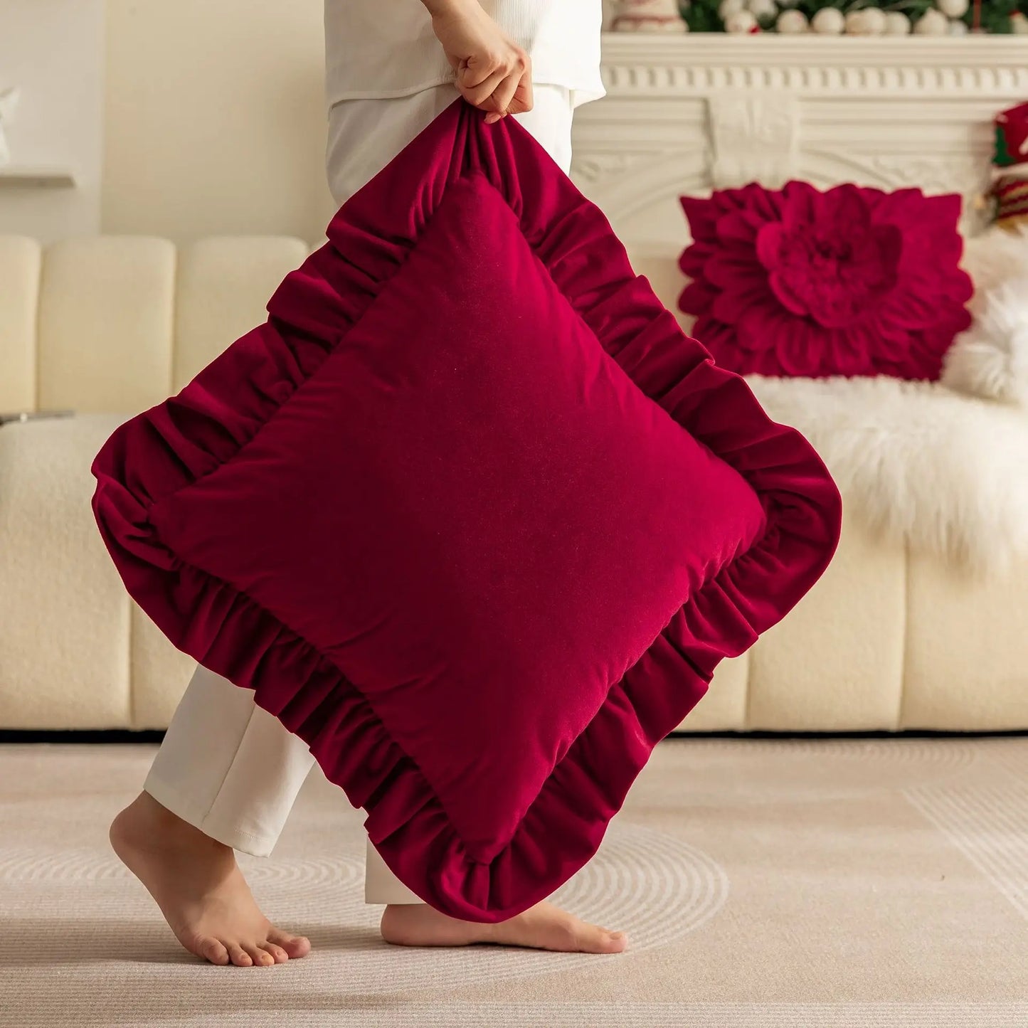 Luxe Velvet Flower Petal Cushion Cover