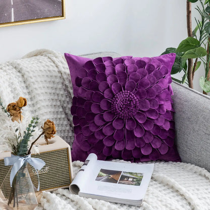 Daisy 3D Flower Pillow Covers Handmade Velvet Petals Home Decor (45x45cm)