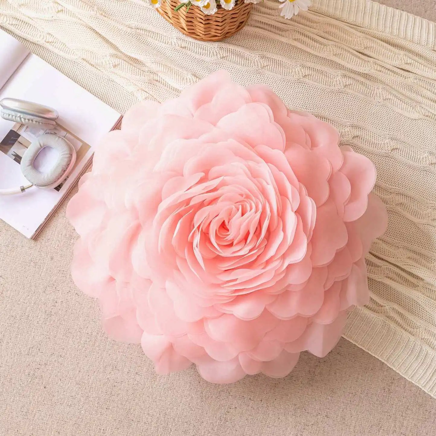 European Flower Cushion Cover Stereoscopic Flower Pillowcase Round Luxury Cushion.