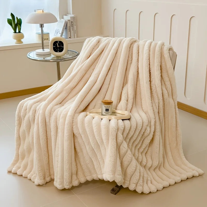 Luxurious Wide Striped Flannel Blanket