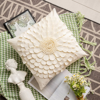 Daisy 3D Flower Pillow Covers Handmade Velvet Petals Home Decor (45x45cm)