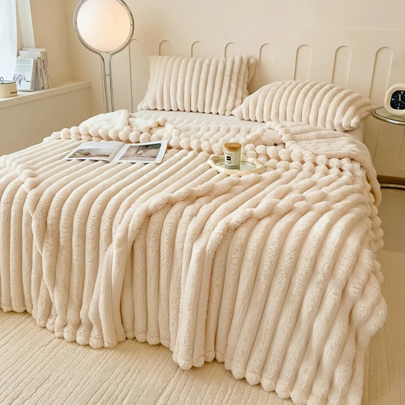 Luxurious Wide Striped Flannel Blanket