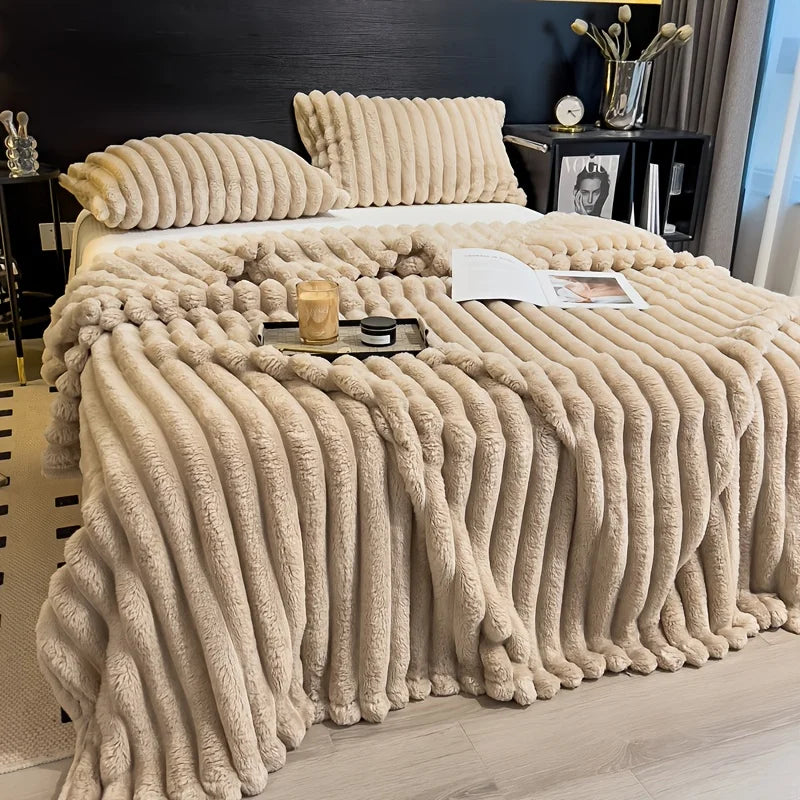 Luxurious Wide Striped Flannel Blanket