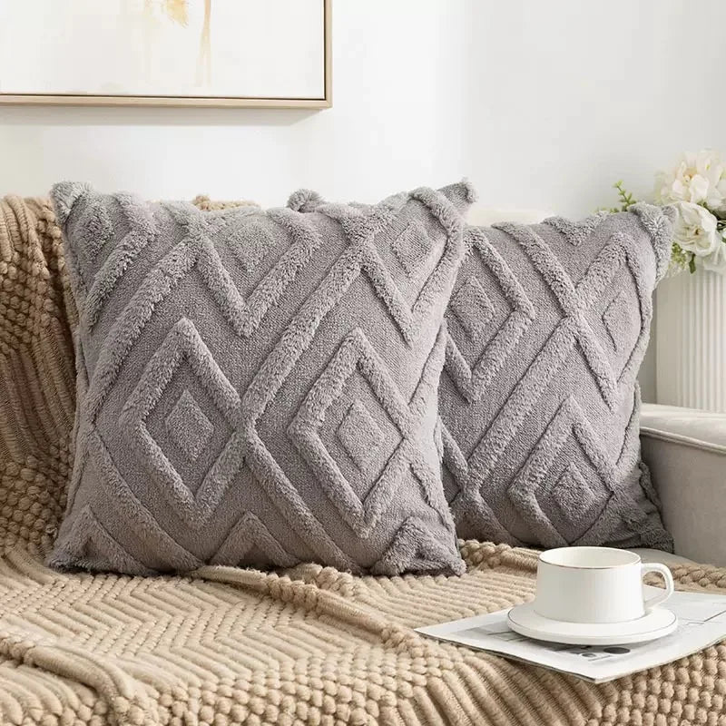Elegant Geometric Plush Pillow Cover Set