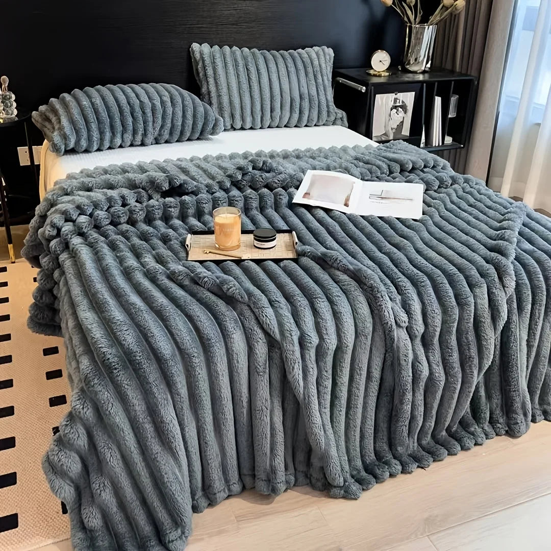 Luxurious Wide Striped Flannel Blanket