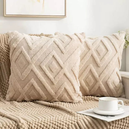 Elegant Geometric Plush Pillow Cover Set