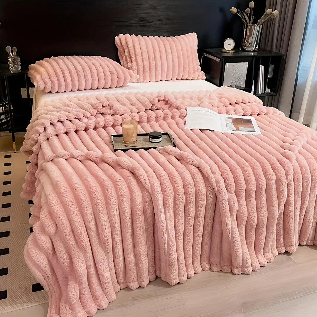 Luxurious Wide Striped Flannel Blanket